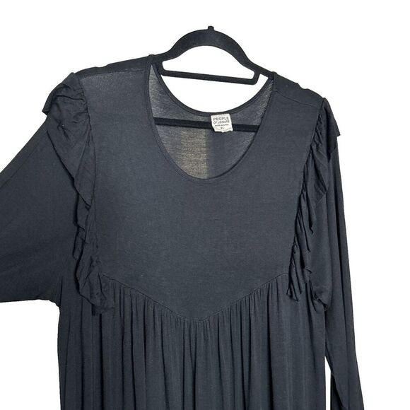 People Of Leisure Midi Dress Black Color Long Sleeves Ruffles Knit Size XL - Picture 6 of 7